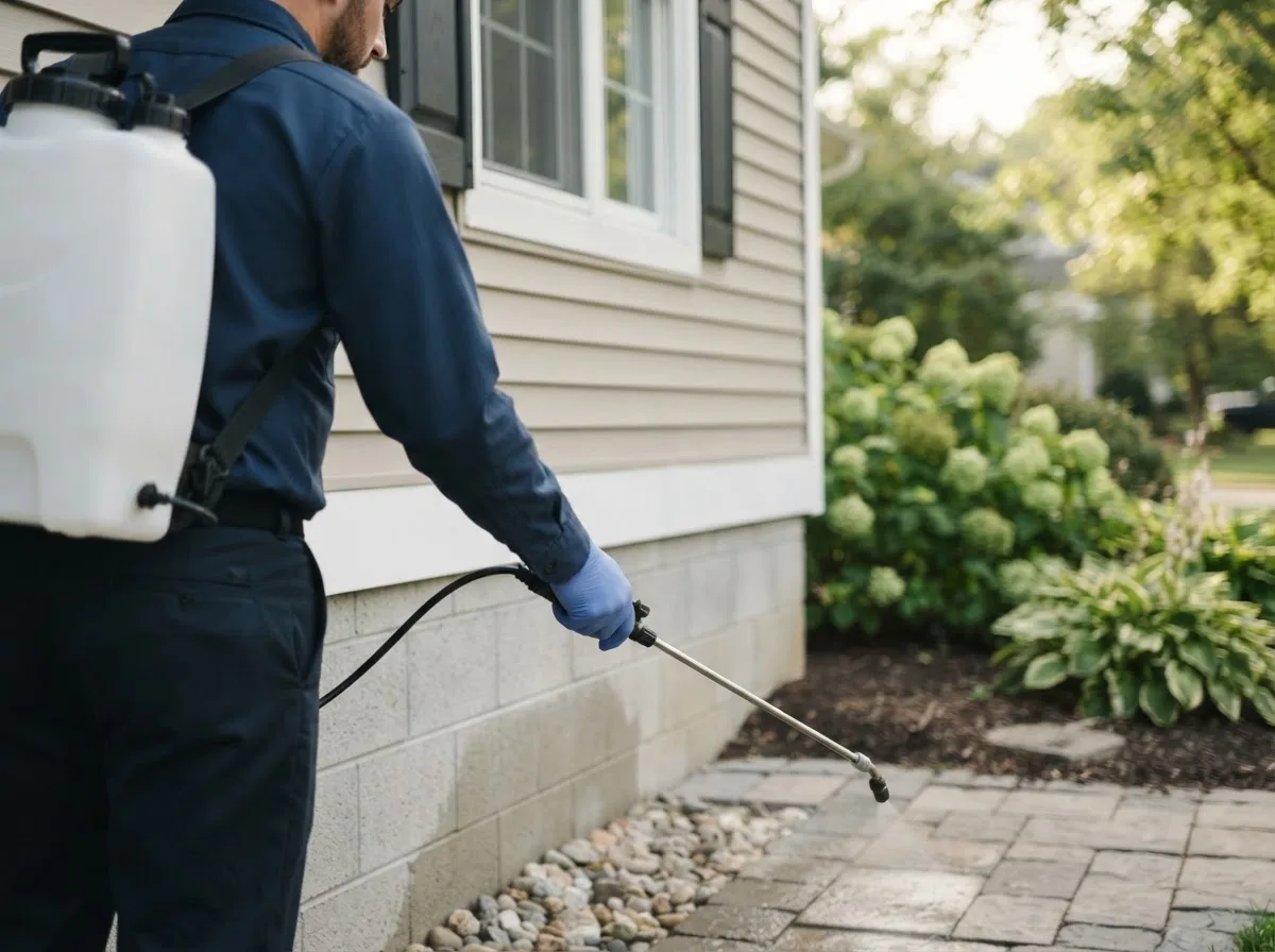 Pest control technician inspecting a home in Lewiston, MI